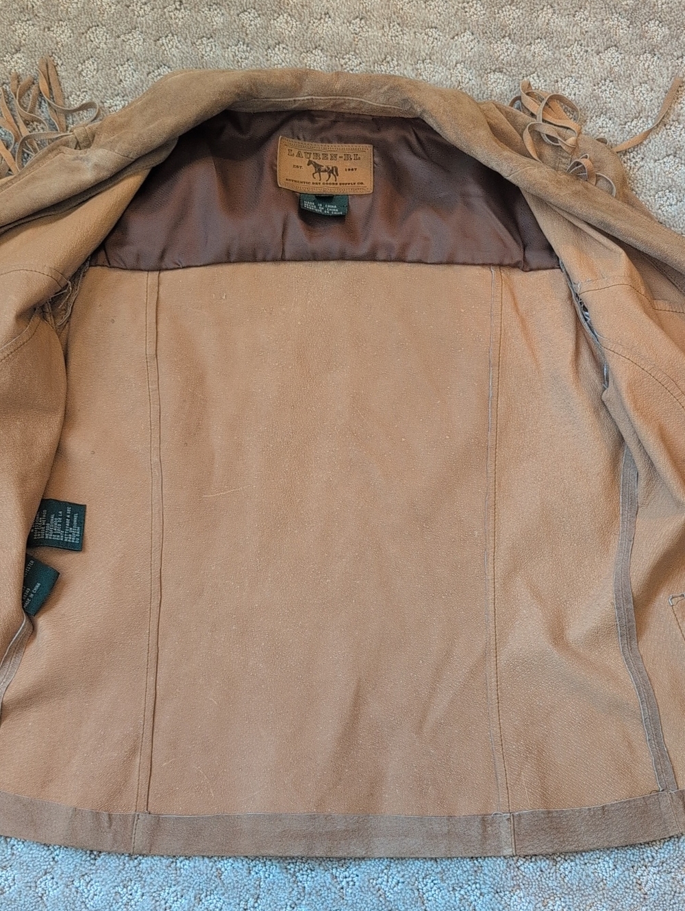 Vintage Ralph Lauren Tan Suede Fringe Leather Jacket - Picture 9 of 13